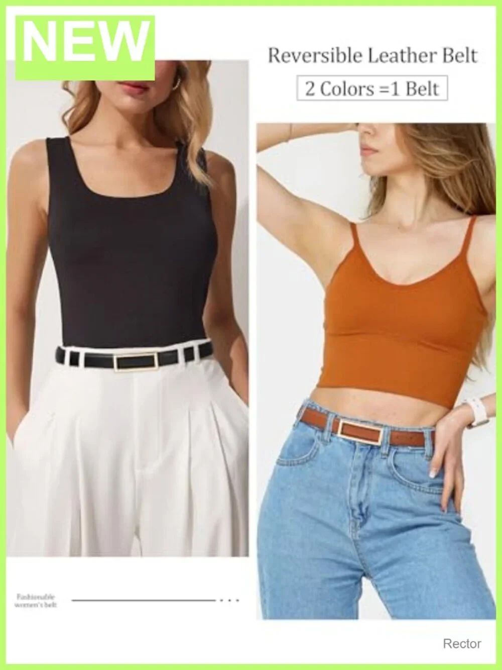Reversible Skinny Faux Leather Belt, 2-in-1, Gold Buckle, Adjustable